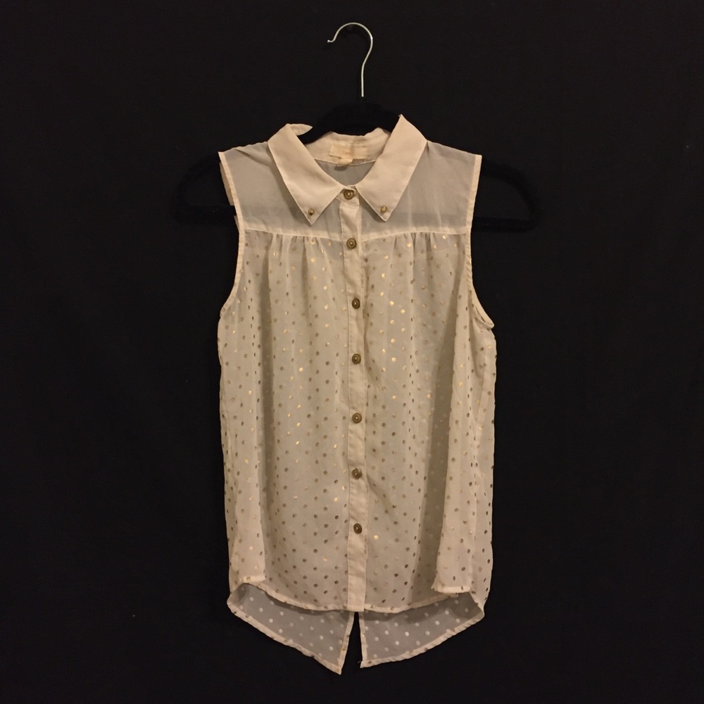 M pearl and gold polka dot sheer blouse
